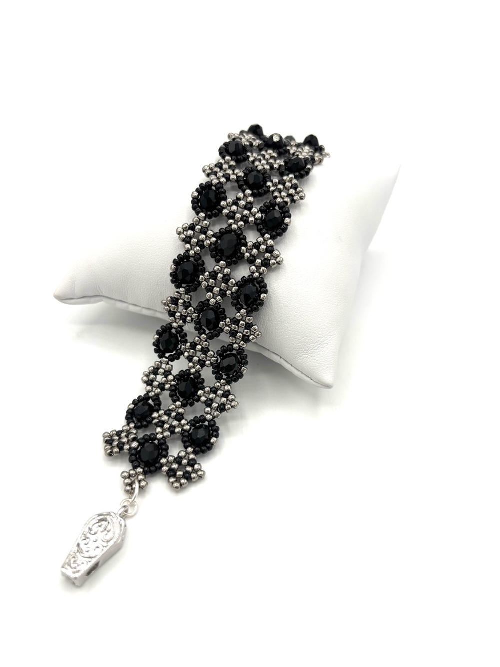 Hand Crafted Black Crystal and Gunmetal Beaded Bracelet